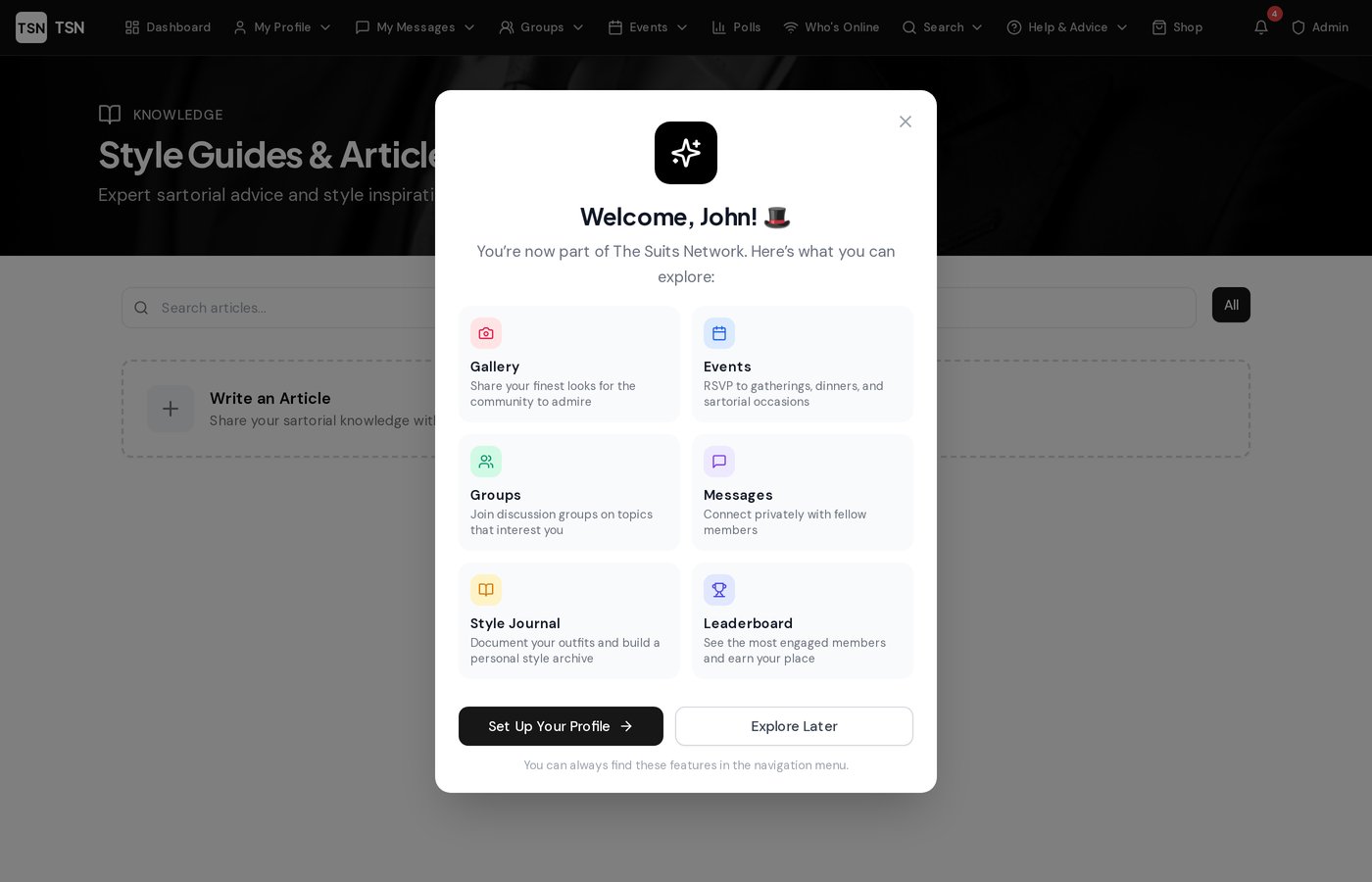 Articles page screenshot from The Suits Network