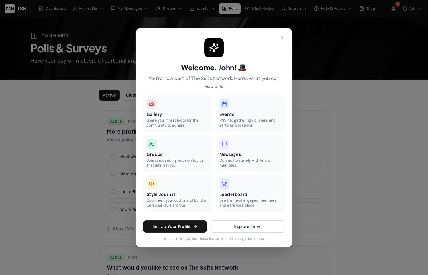Community Polls page screenshot from The Suits Network
